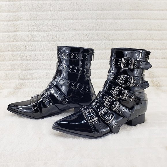 Wicked Warlock Patent Multi Strap Men's Goth Dress Boots - Picture 7 of 11